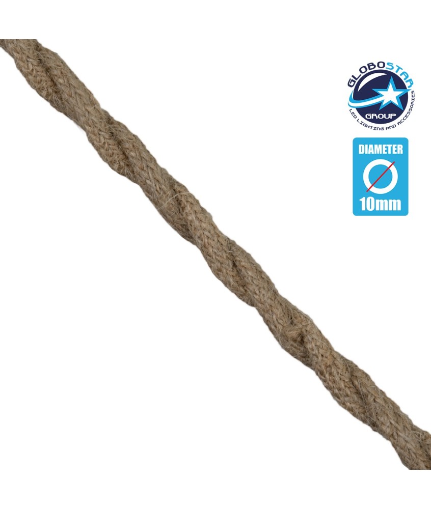 GloboStar® 77643 Εύκαμπτο Σχοινί Στριφτό Τριχιά Πλεκτό 1m Διαμέτρου 10mm Μπεζ με Εσωτερικό Καλώδιο Διατομής 2x0.75mm